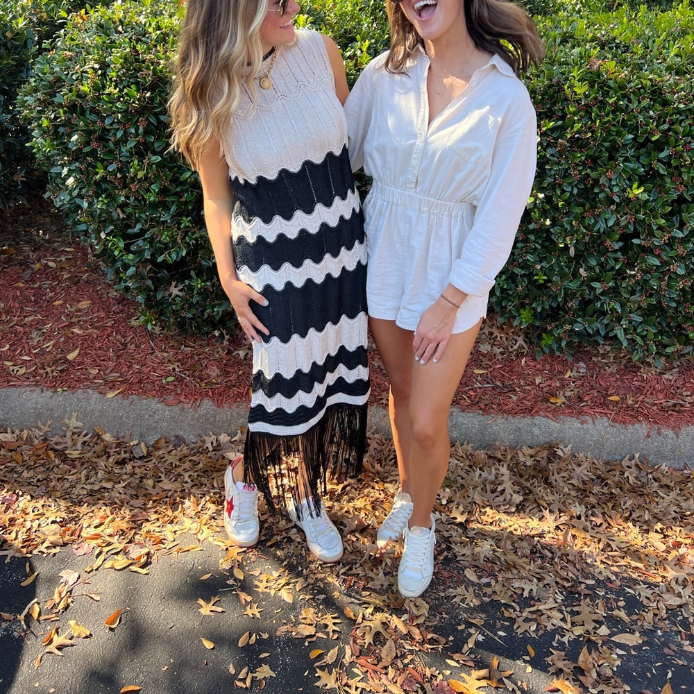 Mango Black and Cream Knit dress